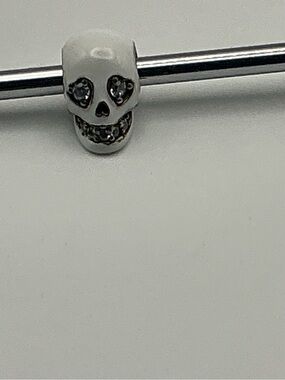 Pandora White Skull Charm with Silver Accents